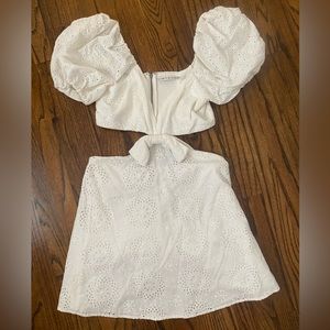 Alice and Olivia white eyelet cutout dress